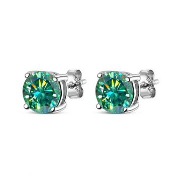 Brincos em prata 925  parafuso com moissanita verde 0.3 a 2ct