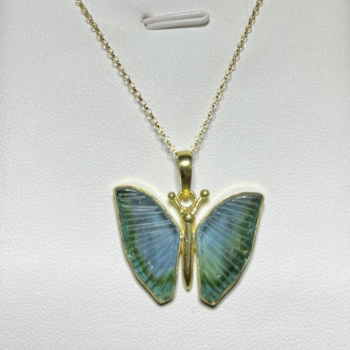 Pingente borboleta de turmalina tricolor em ouro 18k