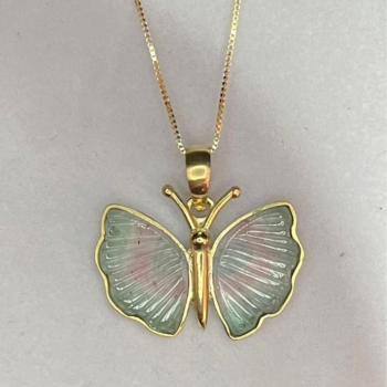 Pingente de borboleta em turmalina bicolor ouro 18k