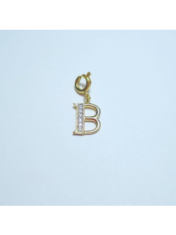 Pingente Banhando Ouro Letra B com Zircônias