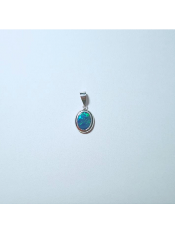 Pingente Prata Com Opala Doublet Oval