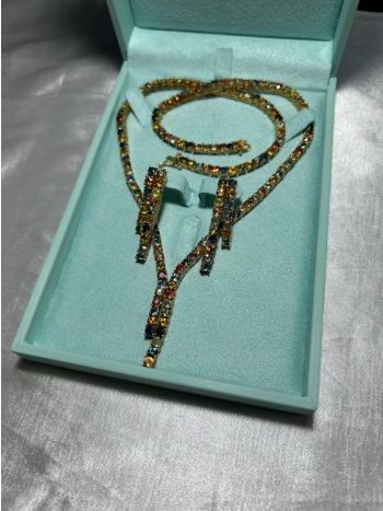 Conjunto Joias em Prata Banhada a Ouro com Mix de Safira