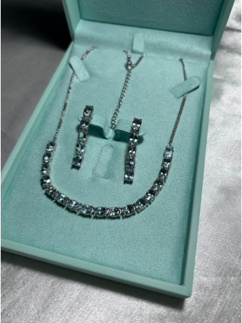 Conjunto Joias em Prata com Água Marinha