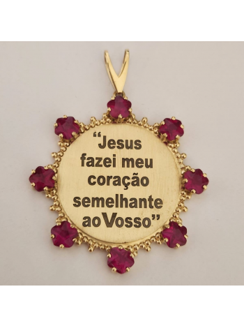 Pingente Medalha Ouro 18k "Senhor fazei meu coração semelhante ao vosso"