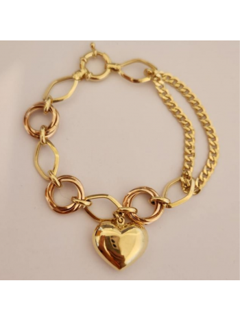 Pulseira Coração Ouro 18K Amarelo e Rosé