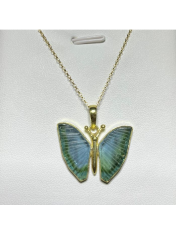 Pingente borboleta de turmalina tricolor em ouro 18k