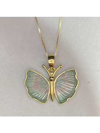 Pingente de borboleta em turmalina bicolor ouro 18k